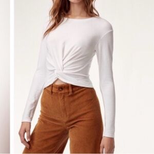 Aqua White Long Sleeve Twist-Front Top